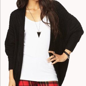 F21 Chunky Cable Knit Open Cardigan Black Sweater